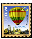 "Expo 2010" skirtame pašto ženkle - vėliavos spalvų oro balionas